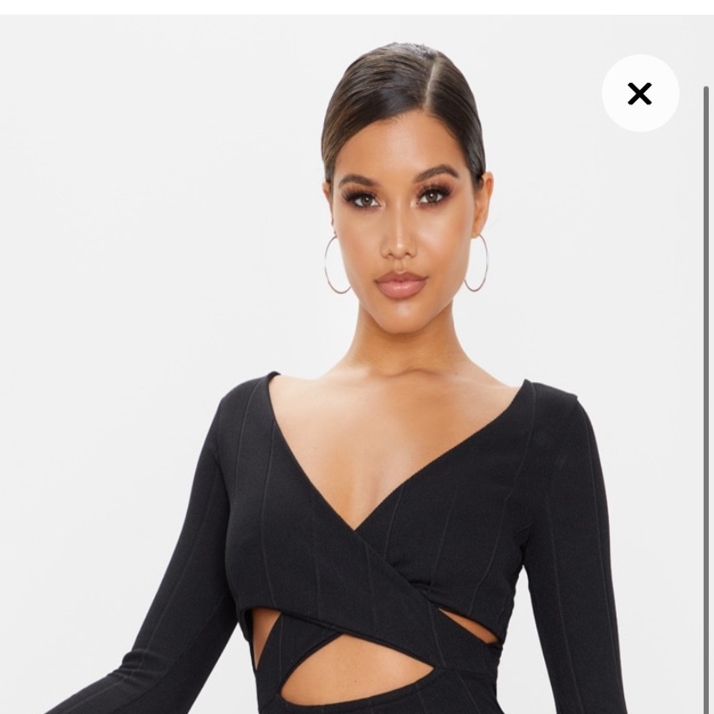 Black Bandage Cross Front Cut Out Dress